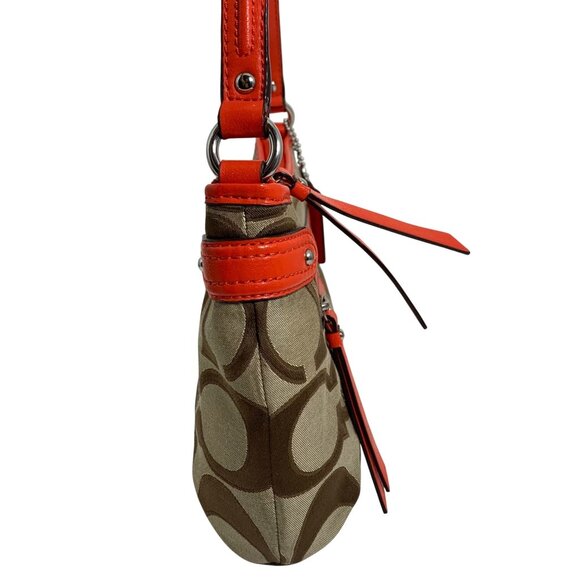 COACH Signature Canvas Orange Leather Shoulder Crossbody Bag w/ Tag F24063 EUC - Picture 9 of 16